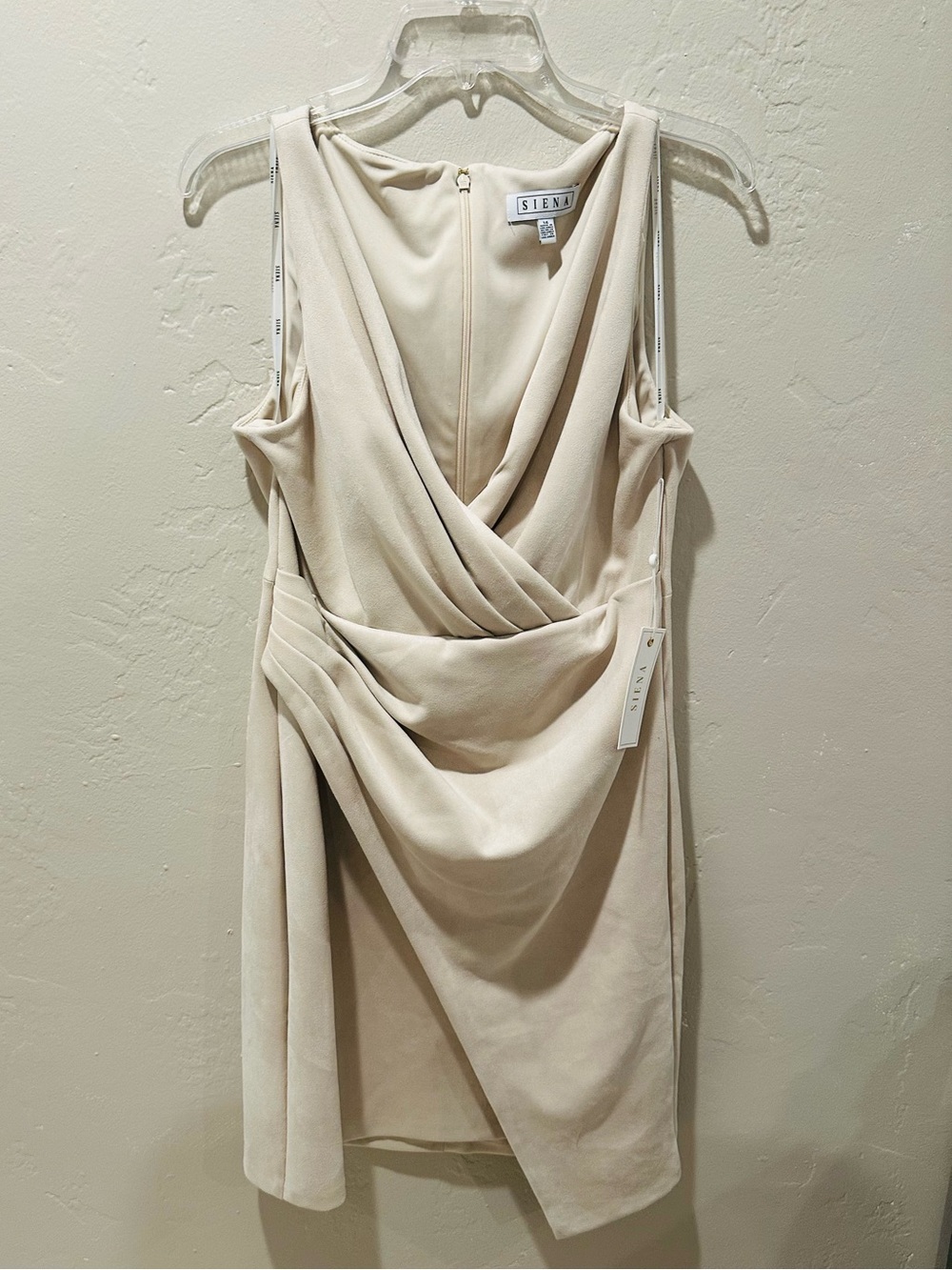 NWT Siena Cream Faux Suede Draped Sleeveless Dress Size 14